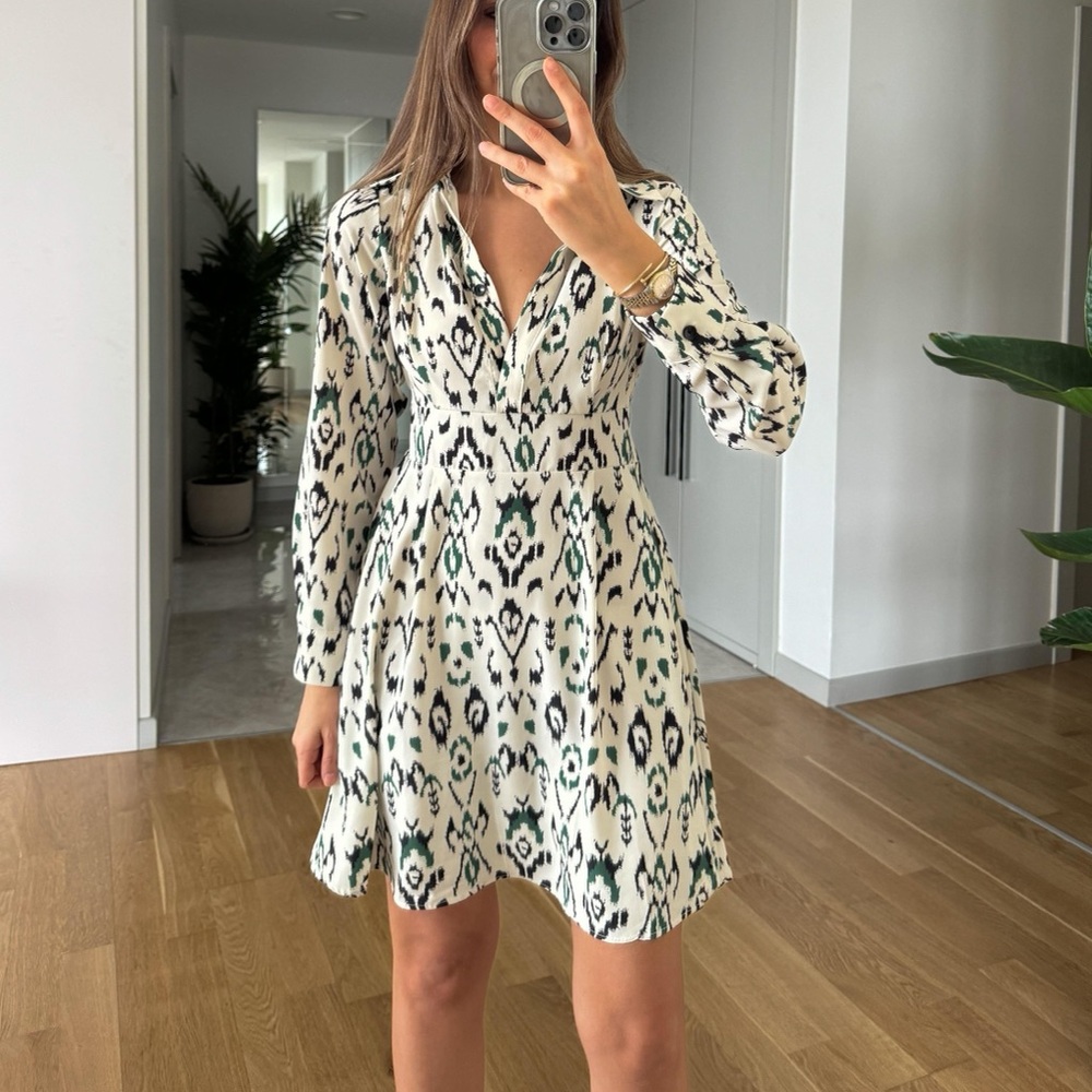 Zara NWOT Long Sleeve a-line button shirt Dress M with cinched waist
